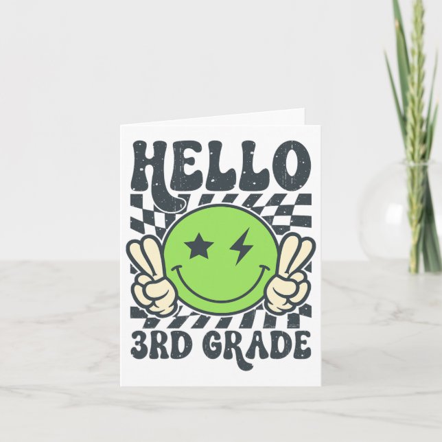 Hello 3rd Grade Vibes Groovy Smile Face Back To Sc Card (Front)