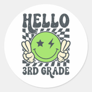 Hello 3rd Grade Vibes Groovy Smile Face Back To Sc Classic Round Sticker