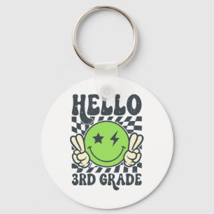 Hello 3rd Grade Vibes Groovy Smile Face Back To Sc Keychain