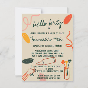 Hello 40 Forty Winery Lunch Birthday Postcard