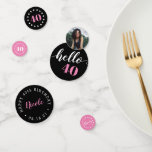 Hello 40 | Milestone Birthday Custom Party Confetti<br><div class="desc">Ring in her special birthday with cool custom table confetti! "Hello 40" themed design features a vibrant pink and black colour scheme with varying messages and custom text, including a "Cheers, " age, custom birthday message, the guest of honour's name, party date, and "hello [age]." Perfect for 40th birthday parties...</div>