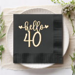 Hello 40 Modern 40th Birthday Forty Fortieth Foil Napkins<br><div class="desc">Hello 40 Modern 40th Birthday Forty Fortieth Real Foil Stamped Paper Napkins features the text "Hello 40" in modern calligraphy script typography accented with love hearts. Perfect for fortieth birthday parties. Created by Evco Studio www.zazzle.com/store/evcostudio</div>