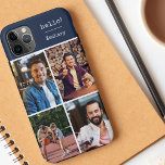 Hello! 4 Photo Collage Dark Blue Personalized iPhone 11 Pro Max Case<br><div class="desc">Create your own custom Phone case for iphone 11 pro max and many other models. The design features a grid style photo collage with 4 of your favourite photos, your name and the word hello! The photo template is set up ready for you to add your photos, working clockwise from...</div>