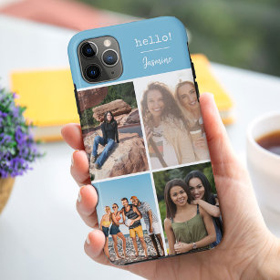 Hello! 4 Photo Collage Sky Blue Personalized Case-Mate iPhone Case