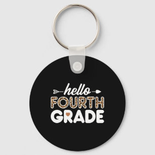 Hello 4th Grade Leopard Print Fourth Grade Teacher Keychain