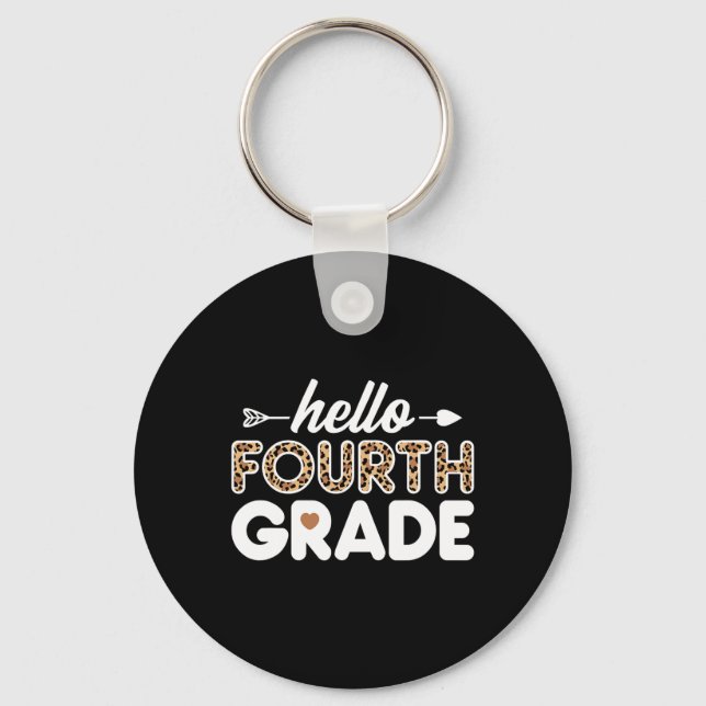 Hello 4th Grade Leopard Print Fourth Grade Teacher Keychain (Front)