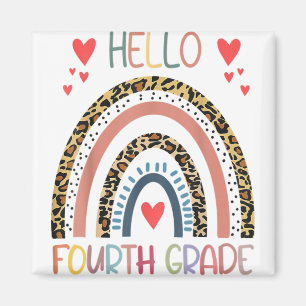 Hello 4th Grade Leopard Rainbow Fourth Grade Back Magnet