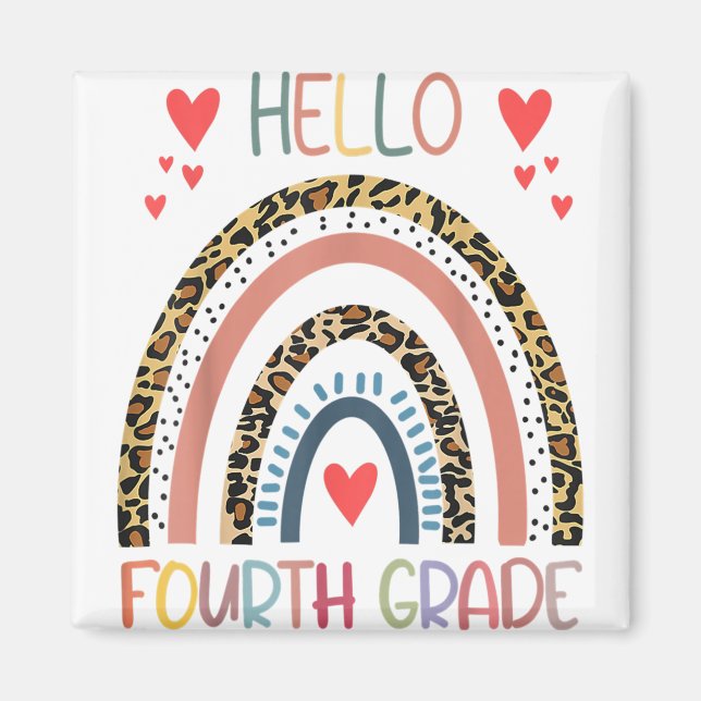 Hello 4th Grade Leopard Rainbow Fourth Grade Back Magnet (Front)