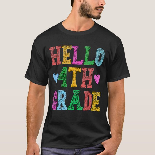 Hello 4th Grade Leopard Squad Back To School Teach T-Shirt (Front)