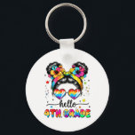 Hello 4th Grade Messy Bun First Day Of School Outf Keychain<br><div class="desc">Hello 4th Grade Messy Bun First Day Of School Outfits Girls</div>