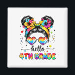 Hello 4th Grade Messy Bun First Day Of School Outf Magnet<br><div class="desc">Hello 4th Grade Messy Bun First Day Of School Outfits Girls</div>