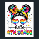 Hello 4th Grade Messy Bun First Day Of School Outf Poster<br><div class="desc">Hello 4th Grade Messy Bun First Day Of School Outfits Girls</div>
