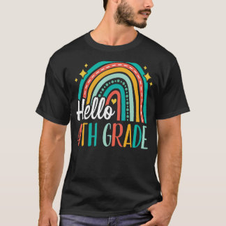 Hello 4th Grade Rainbow for Teachers Girls Kids Fi T-Shirt