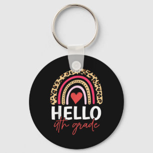 Hello 4th Grade Rainbow Leopard Team Fourth Grade Keychain