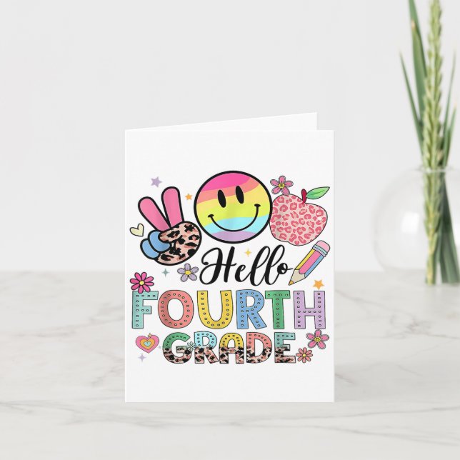 Hello 4th Grade Teacher Back To School  Card (Front)