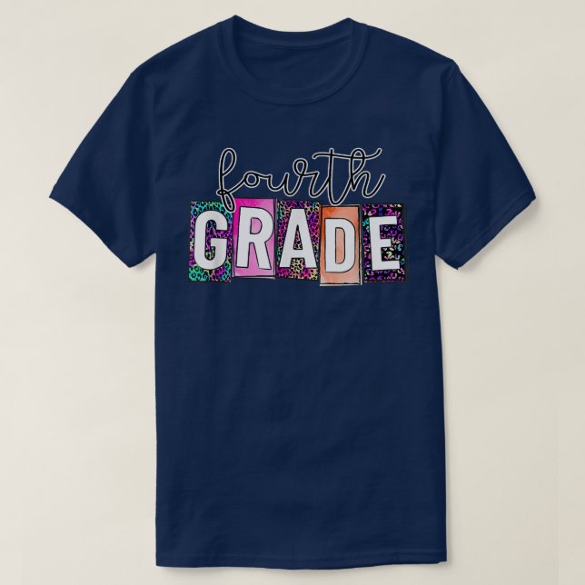 Hello 4th Grade Teacher Students Leopard First Day T-Shirt (Design Front)
