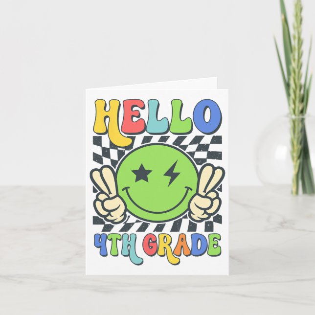 Hello 4th Grade Vibes Groovy Smile Face Back To Sc Card (Front)