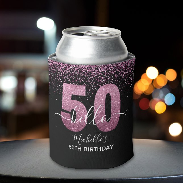 Hello 50! -Birthday 50th Women's with Pink glitter Can Cooler (Creator Uploaded)