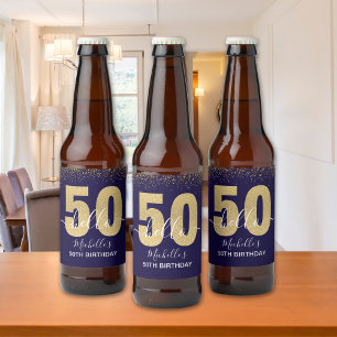 Hello 50! -Birthday - Elegant 50th Women's  Beer Bottle Label