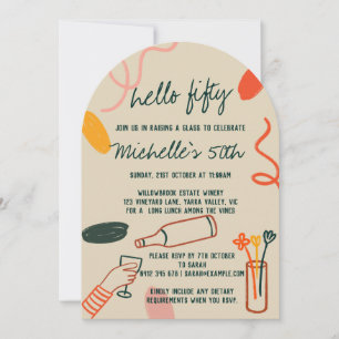 Hello 50 Fifty 50th Winery Lunch Birthday Invitation