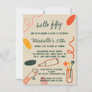 Hello 50 Fifty 50th Winery Lunch Birthday Postcard