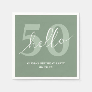 Hello 50   Minimal Modern Sage Green 50th Birthday Napkin