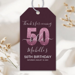 Hello 50! Modern 50th Birthday with Pink Glitter Gift Tags