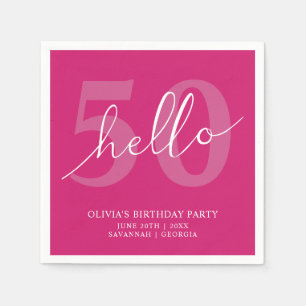 Hello 50   Modern Hot Pink 50th Birthday Custom Napkin