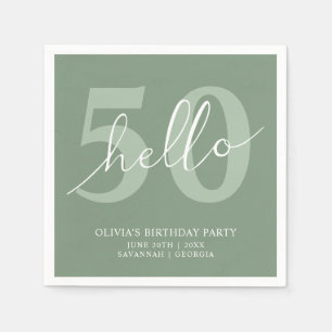Hello 50   Modern Simple Sage Green 50th Birthday  Napkin