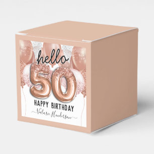 Hello 50 Pink Glitter Birthday Balloons Favor Box