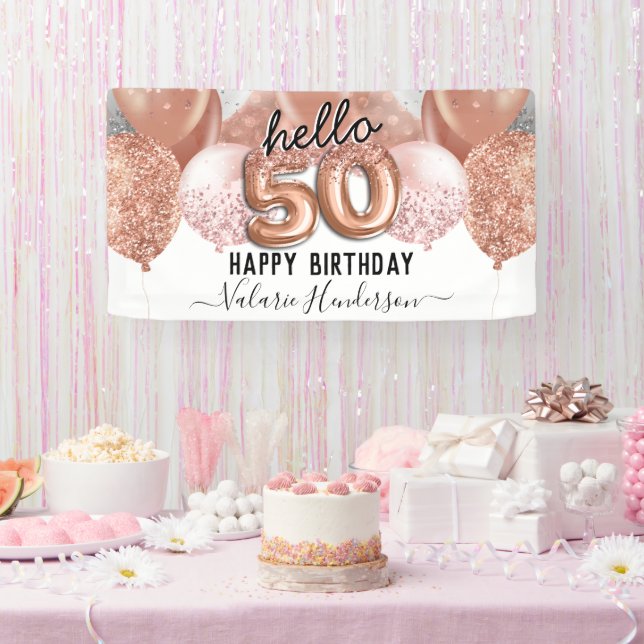 Hello 50 Pink Glitter Birthday Balloons Sign (Party)