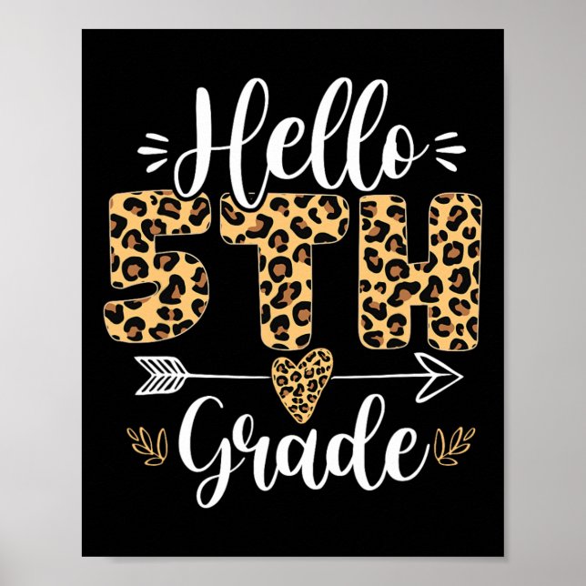 Hello 5th Fifth Grade Leopard Teacher Back To Scho Poster (Front)