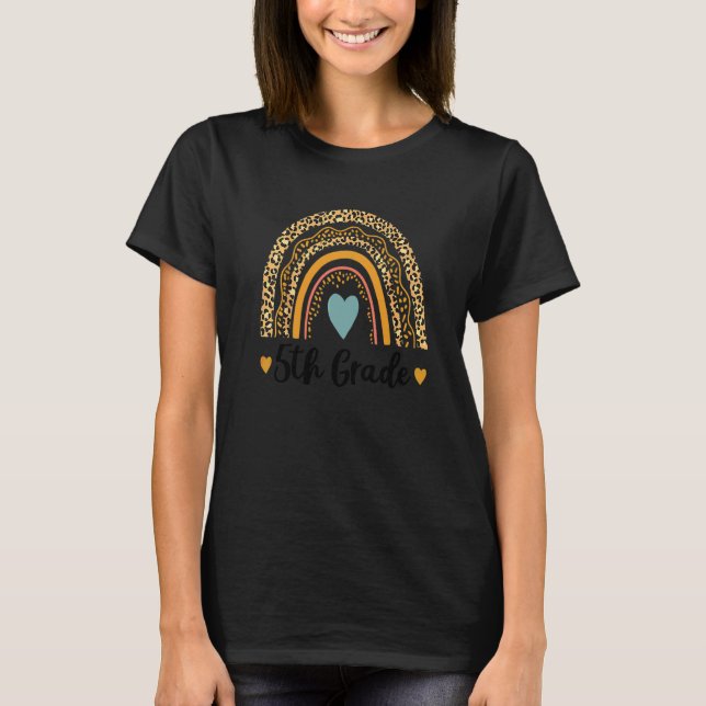 Hello 5th Grade Leopard Back To School First Day F T-Shirt (Front)