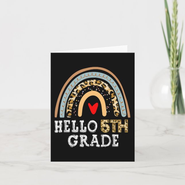Hello 5th Grade Leopard Rainbow Back To School Tea Card (Front)