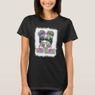 Hello 5th Grade Messy Bun Girls Tie Dye Cute Back T-Shirt