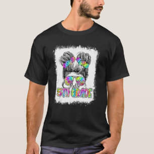 Hello 5th Grade Messy Bun Girls Tie Dye Cute Back  T-Shirt