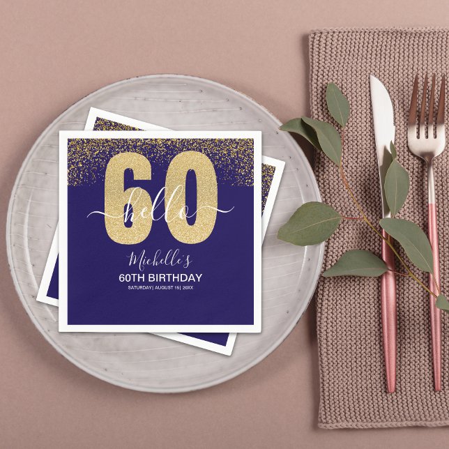 Hello 60! - Elegant 60th Birthday Woman Napkin (Creator Uploaded)