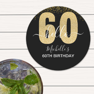 Hello 60! - Elegant 60th Birthday Woman Round Paper Coaster