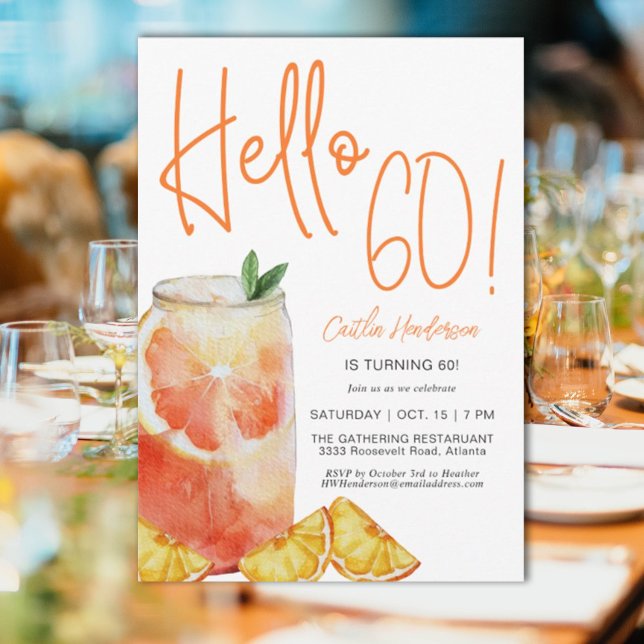 Hello 60 Fun Orange Birthday Invitation (Creator Uploaded)