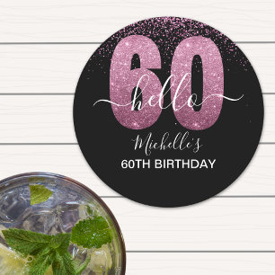 Hello 60! - Modern 60th Birthday Woman Round Paper Coaster