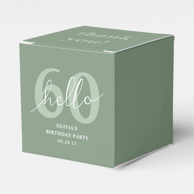 Hello 60 Modern Simple Sage Green 60th Birthday Favor Box (Front Side)