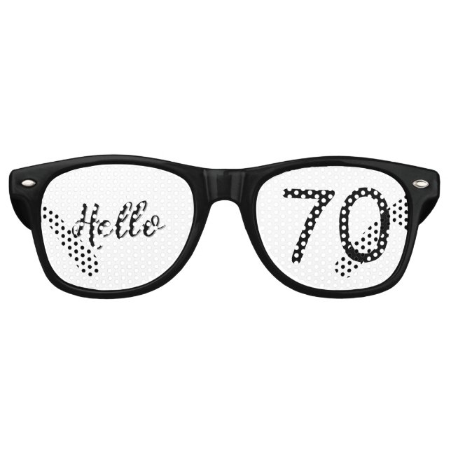 Hello 70 Black & White Dots Photo & Name Birthday Retro Sunglasses (Front)