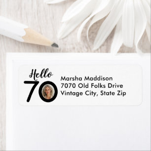 Hello 70 Custom Photo Birthday Return Address