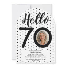 Hello 70 Photo Black & White Dots Birthday