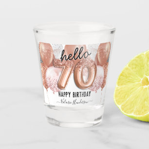 Hello 70 Pink Glitter Birthday Balloons Shot Glass