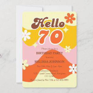 Hello 70 Retro Wave Groovy Flower Birthday  Invitation