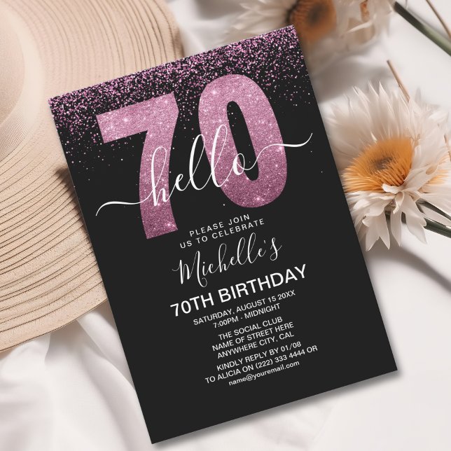 Hello 70 years modern birthday with photo invitation (Creator Uploaded)