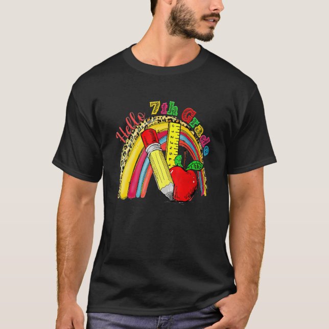 Hello 7th Grade Back To School Leopard Rainbow Cut T-Shirt (Front)