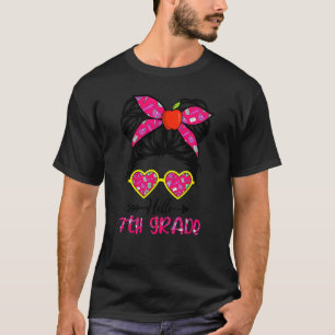 Hello 7th Grade Back To School Messy Bun Kids Teac T-Shirt