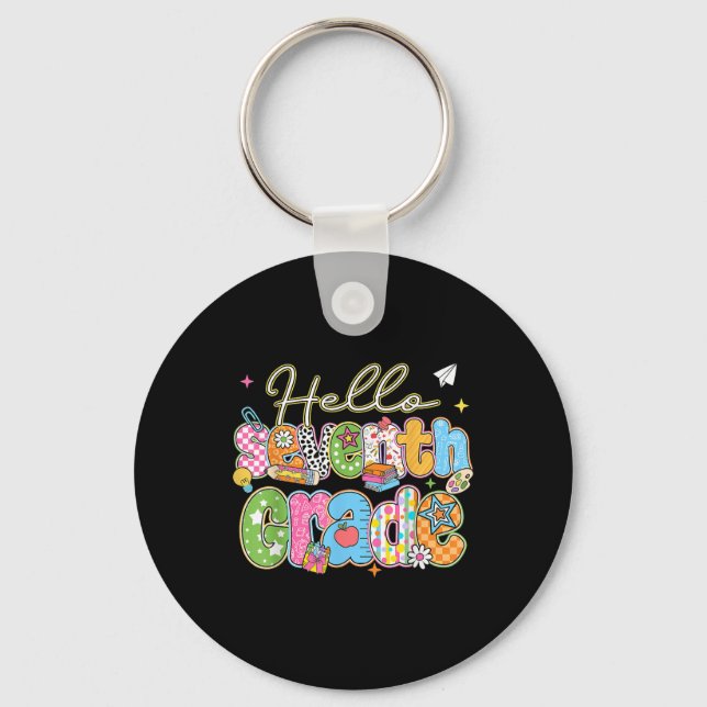 Hello 7th Grade First Day Of School Back To School Keychain (Front)
